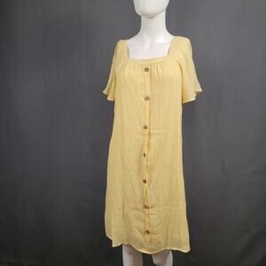 Naïf Yellow Button Front Dress M Flutter Sleeve Cottagecore